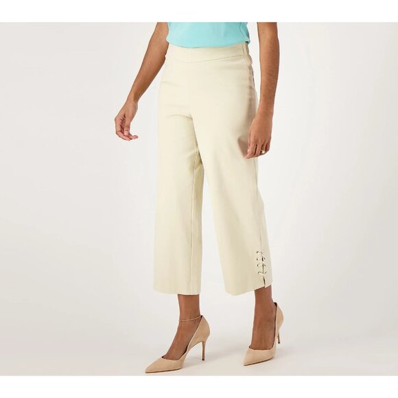 Isaac Mizrahi Live! 24/7 Stretch Wide Leg Crop Pant Light Sand Reg 16 A572772 - Picture 1 of 1